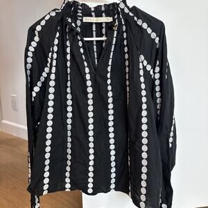 Marie Oliver Women’s Blouse Black White Polka Dot Long Sleeve Tie Neck